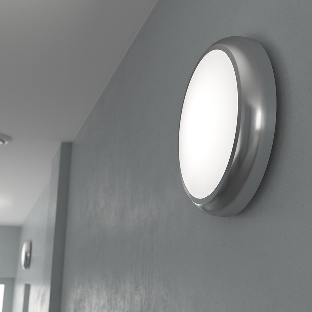 EUSTON CE3X5 | Round Bulkhead Light Fitting | LED Multi Wattage 8-16W | CCT 5-Colour | IP65 | Microwave Sensor | Chrome