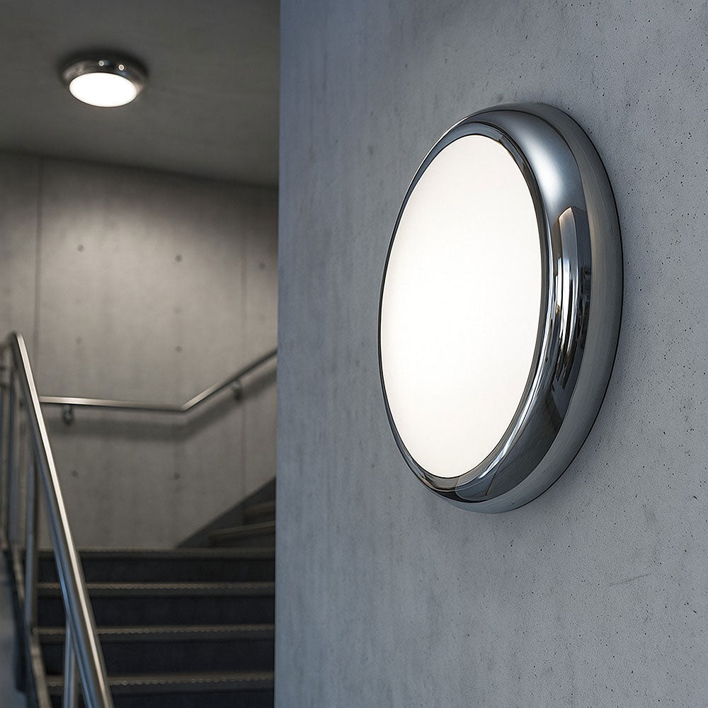 EUSTON CE3X5 | Round Bulkhead Light Fitting | LED Multi Wattage 8-16W | CCT 5-Colour | IP65 | Chrome