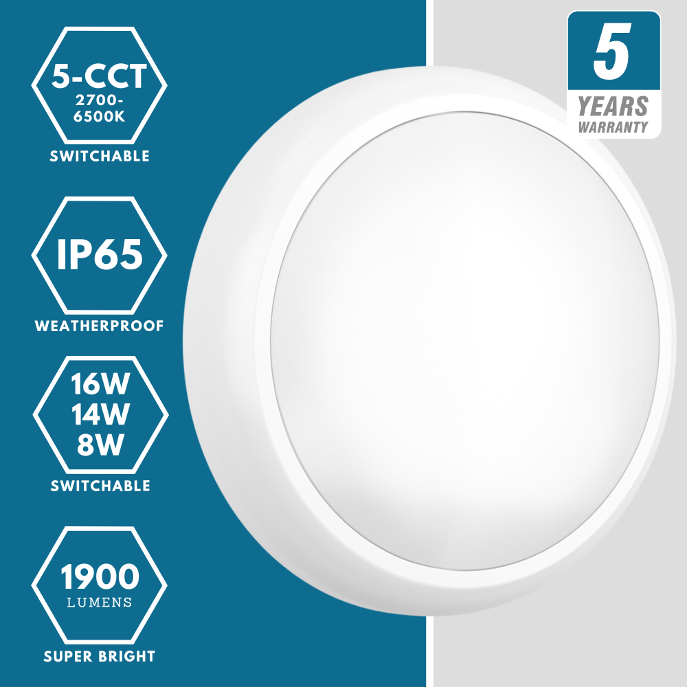 CE3X5 XL Large 400mm Slim Bulkhead Light | LED Multi Wattage & 5CCT | 2800lm | IP65 | White