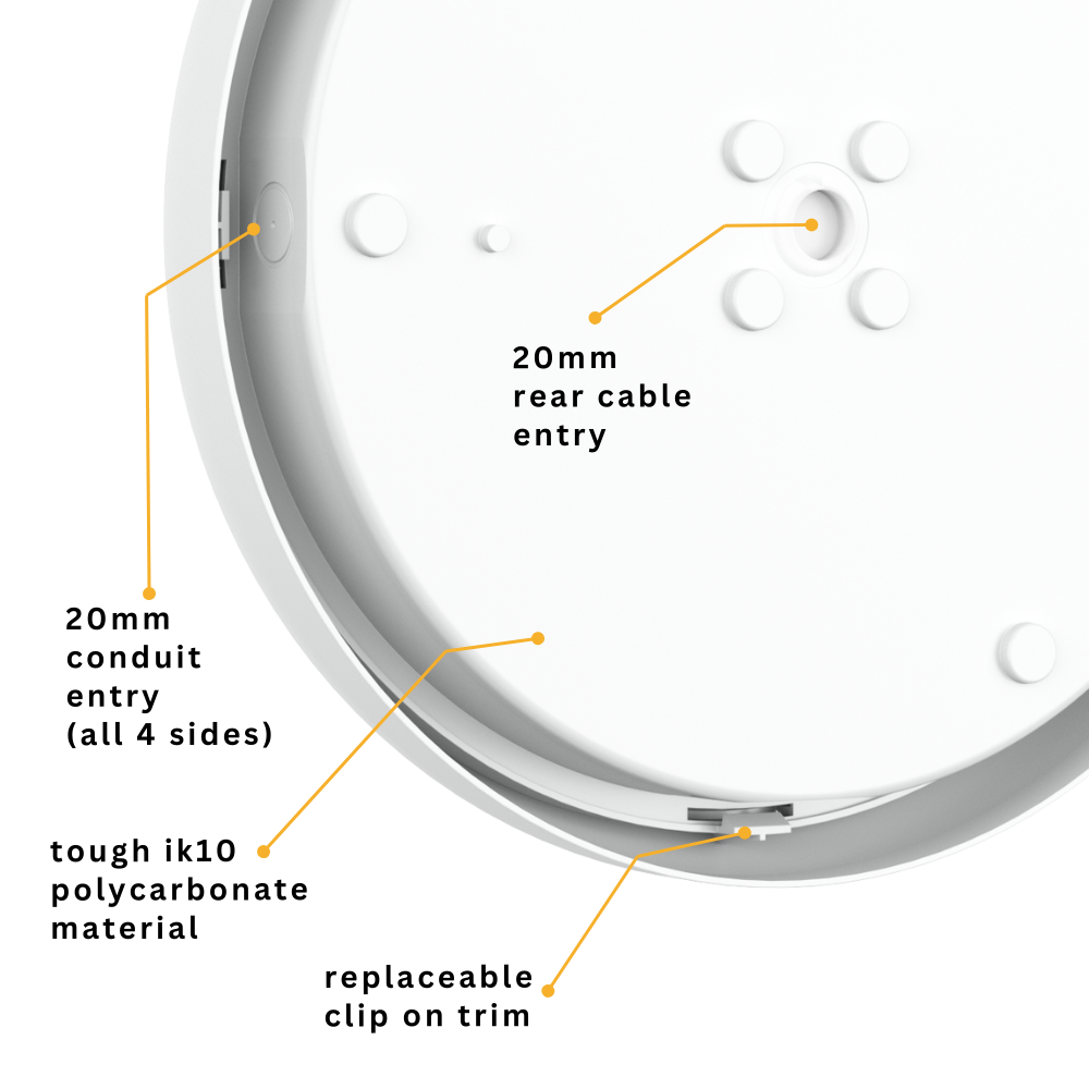 CE3X5 EDGE XL Large 400mm Straight Edge Bulkhead Light | LED Multi Wattage & 5CCT | 2800lm | IP65 | White | Microwave Emergency