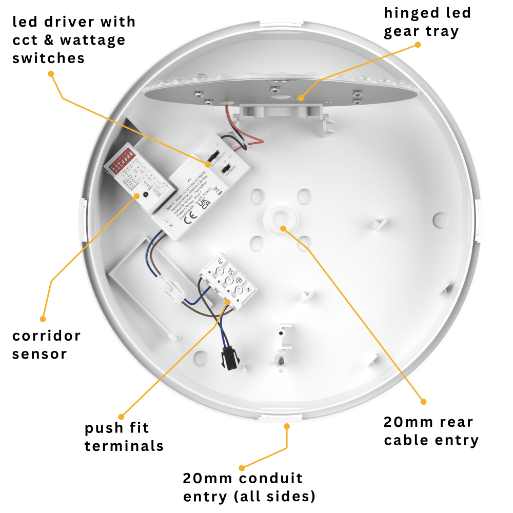 CE3X5 EDGE XL Large 400mm Straight Edge Bulkhead Light | LED Multi Wattage 2800lm | Tri - Colour CCT | White | IP65 | Corridor Sensor - LightHub Direct