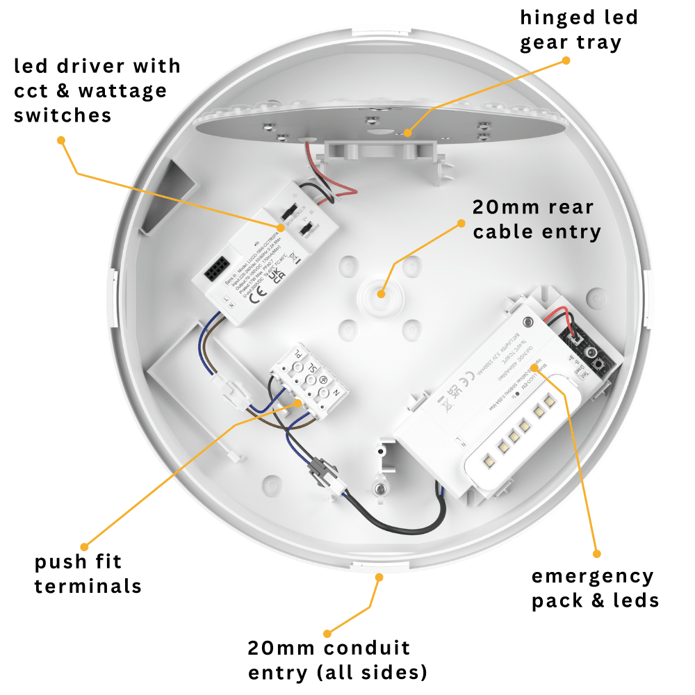 CE3X5 EDGE XLL Large 400mm Straight Edge Bulkhead Light | LED Multi Wattage 2800lm | Tri - Colour CCT | IP65 | White | Emergency - LightHub Direct