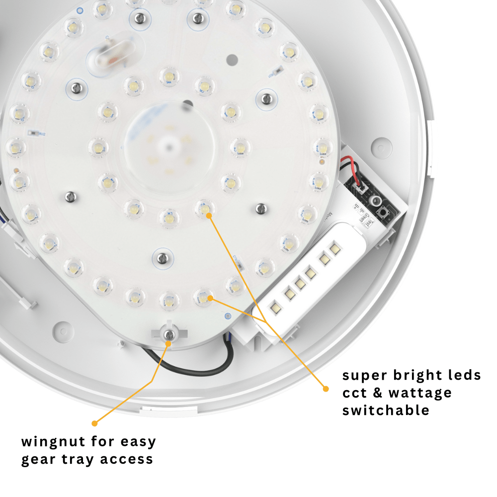 CE3X5 EDGE XLL Large 400mm Straight Edge Bulkhead Light | LED Multi Wattage 2800lm | Tri - Colour CCT | IP65 | White | Emergency - LightHub Direct