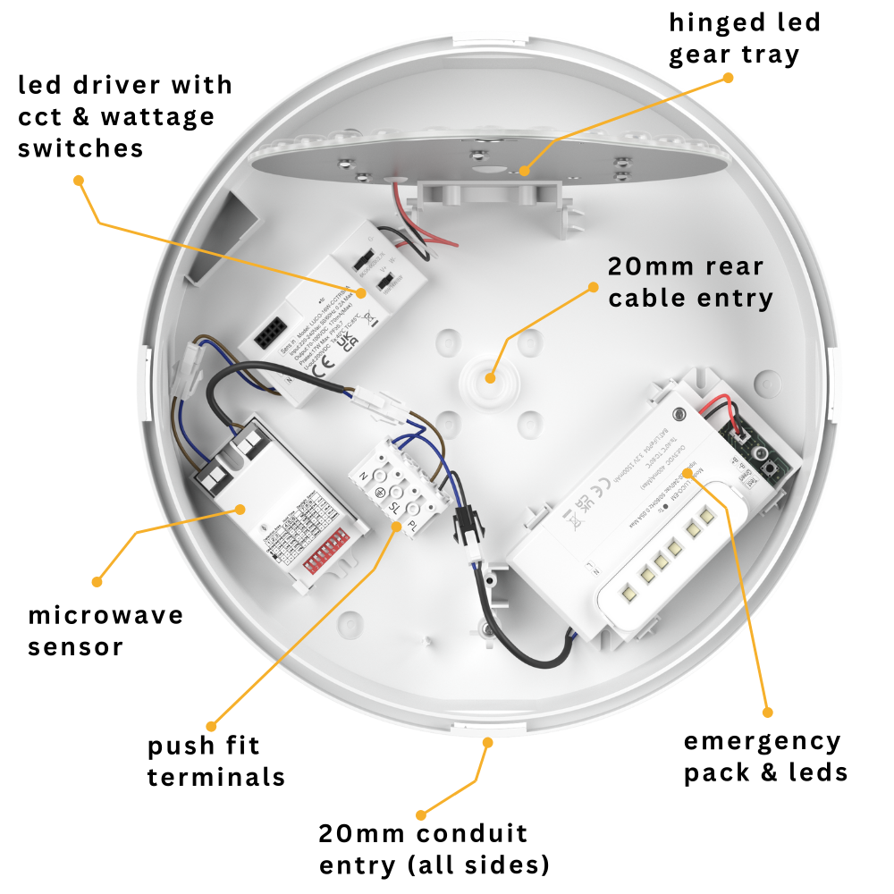 CE3X5 EDGE XL Large 400mm Straight Edge Bulkhead Light | LED Multi Wattage & 5CCT | 2800lm | IP65 | White | Microwave Emergency