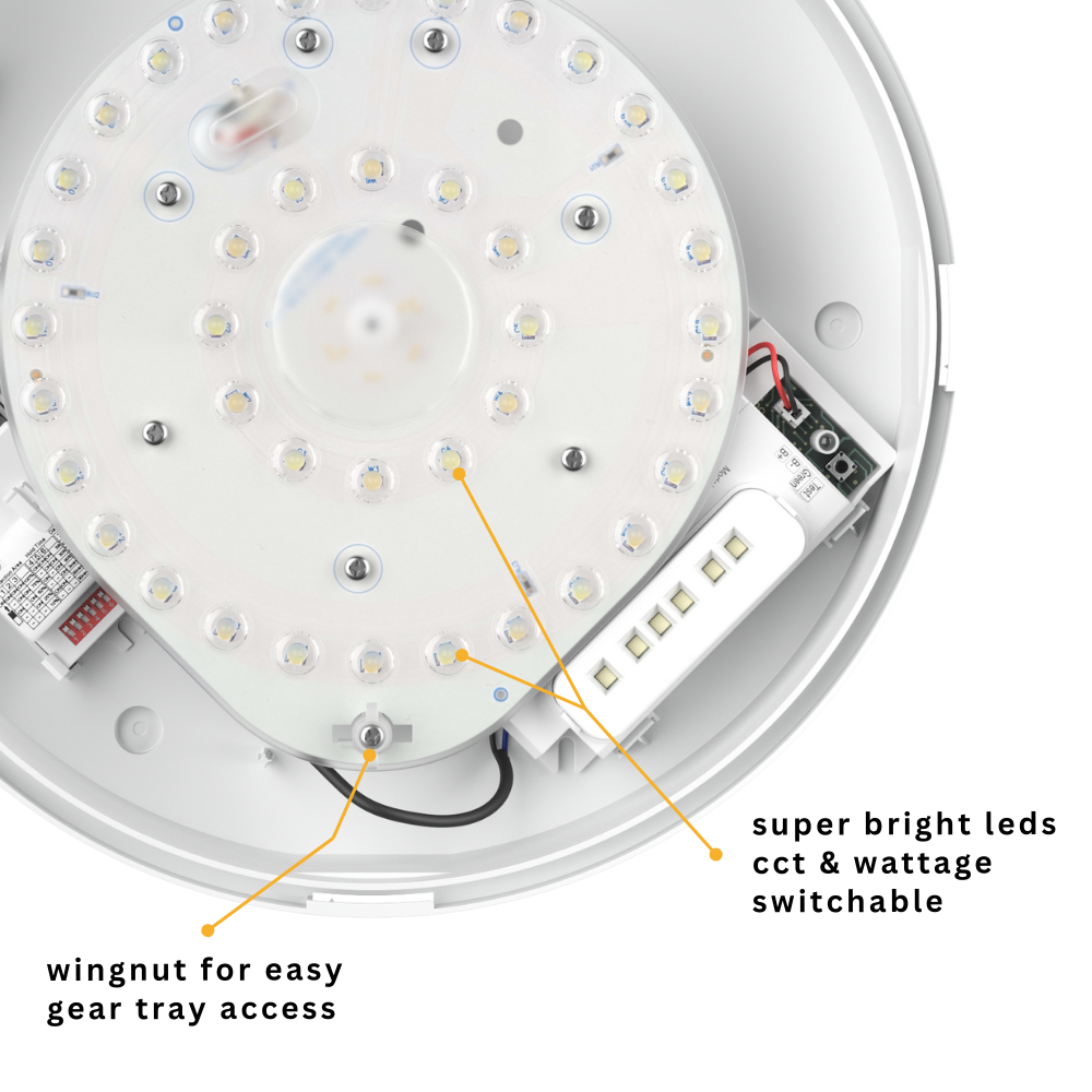 CE3X5 EDGE XL Large 400mm Straight Edge Bulkhead Light | LED Multi Wattage & 5CCT | 2800lm | IP65 | White | Microwave Emergency