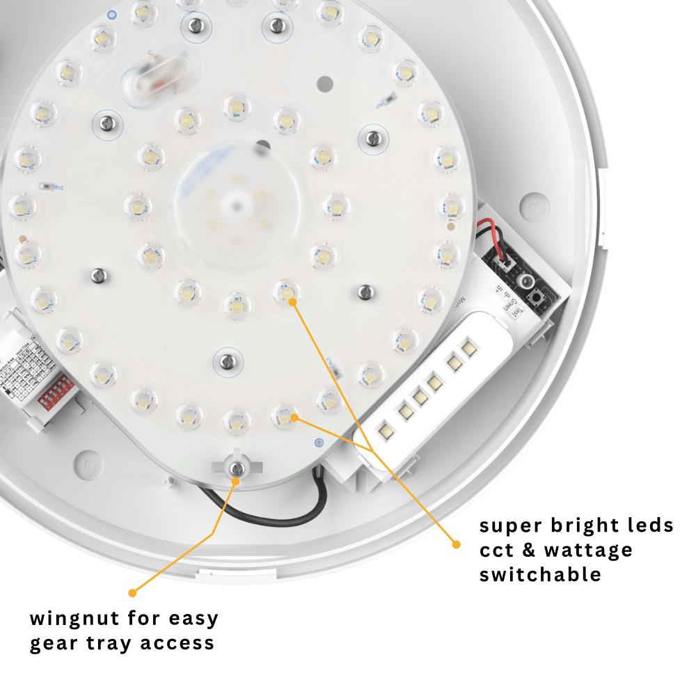CE3X5 EDGE XL Large 400mm Straight Edge Bulkhead Light | LED Multi Wattage & 5CCT | 2800lm | IP65 | White | Microwave Emergency - LightHub Direct