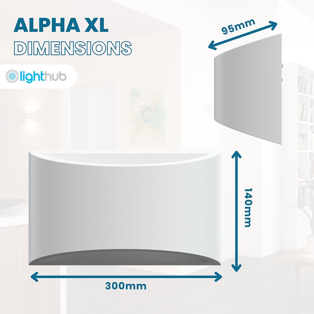 ALPHA XL Curved Plaster Uplighter Wall Fitting | E14 | Up Down Light Effect | 3000K Warm White Dimmable - LightHub Direct