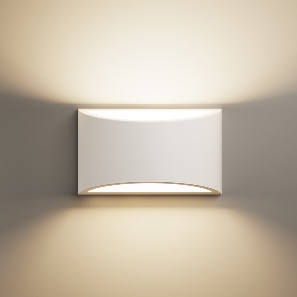 ALPHA XL Curved Plaster Uplighter Wall Fitting | E14 | Up Down Light Effect | 3000K Warm White Dimmable - LightHub Direct