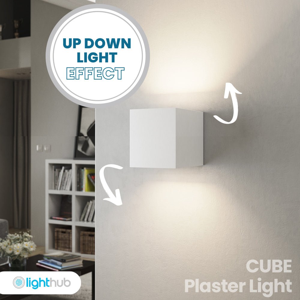 CUBE LED Square Paintable Plaster Wall Uplighter Light | G9 | Up Down Light Effect | 3000K Warm White Dimmable - LightHub Direct