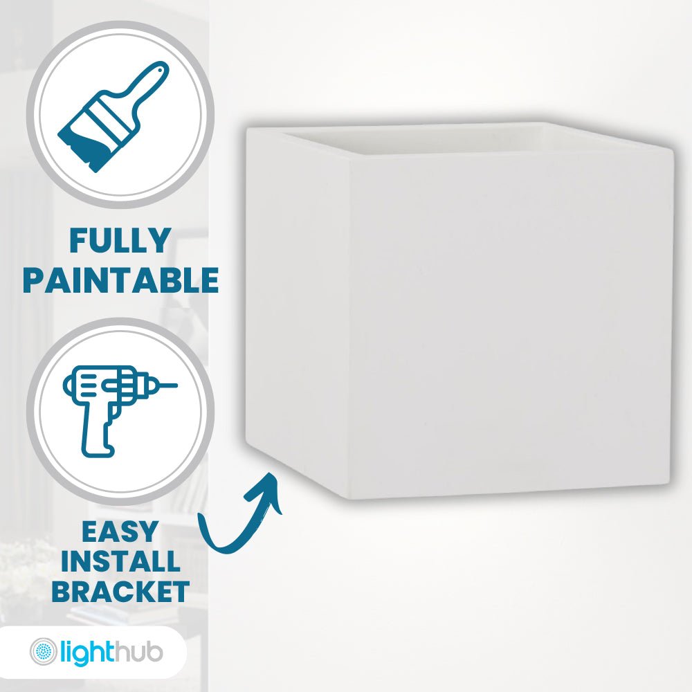 CUBE LED Square Paintable Plaster Wall Uplighter Light | G9 | Up Down Light Effect | 3000K Warm White Dimmable - LightHub Direct