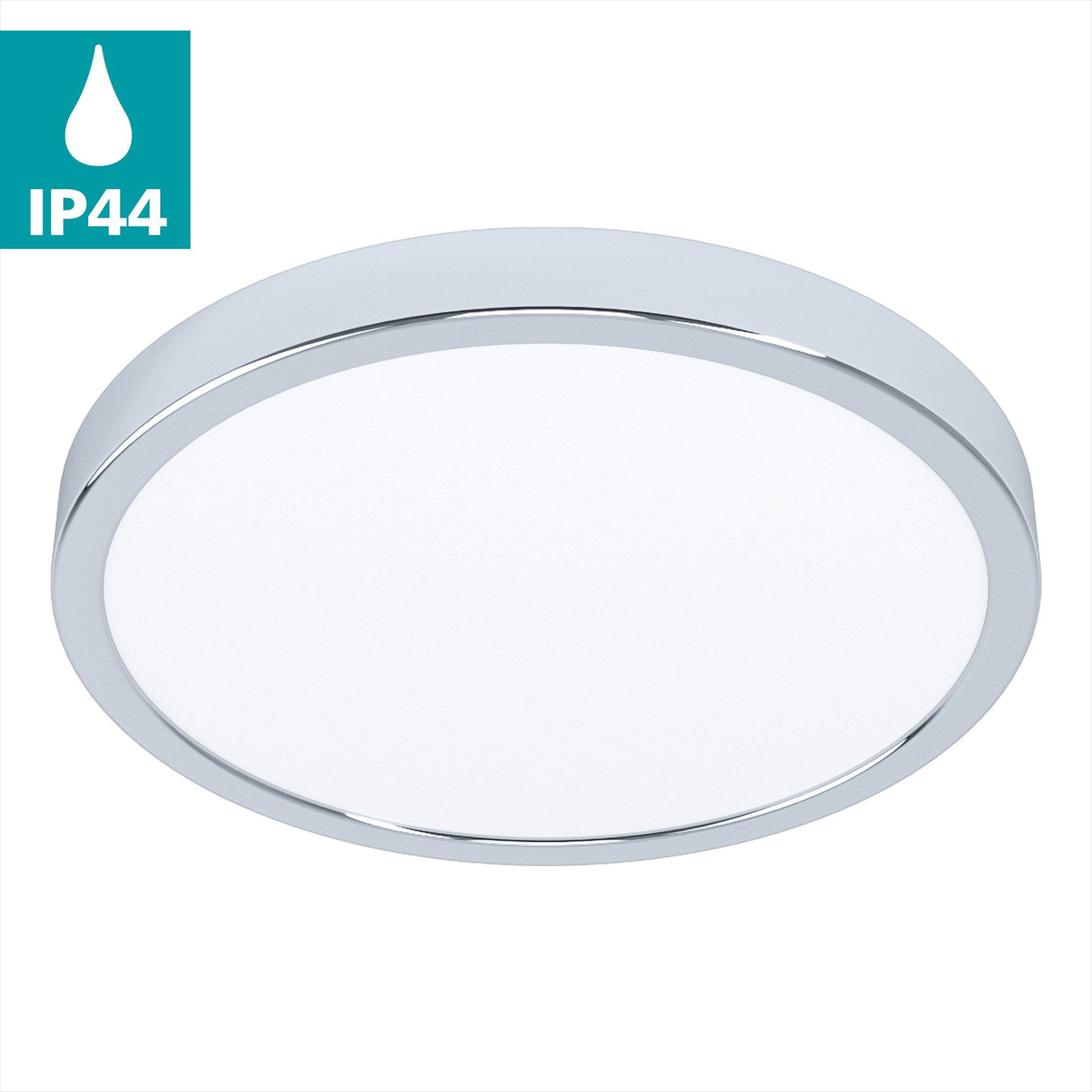 Slim Round Ceiling Light Fitting | LED 20.5W 2400lm | 3000K Warm White | IP44 | Chrome