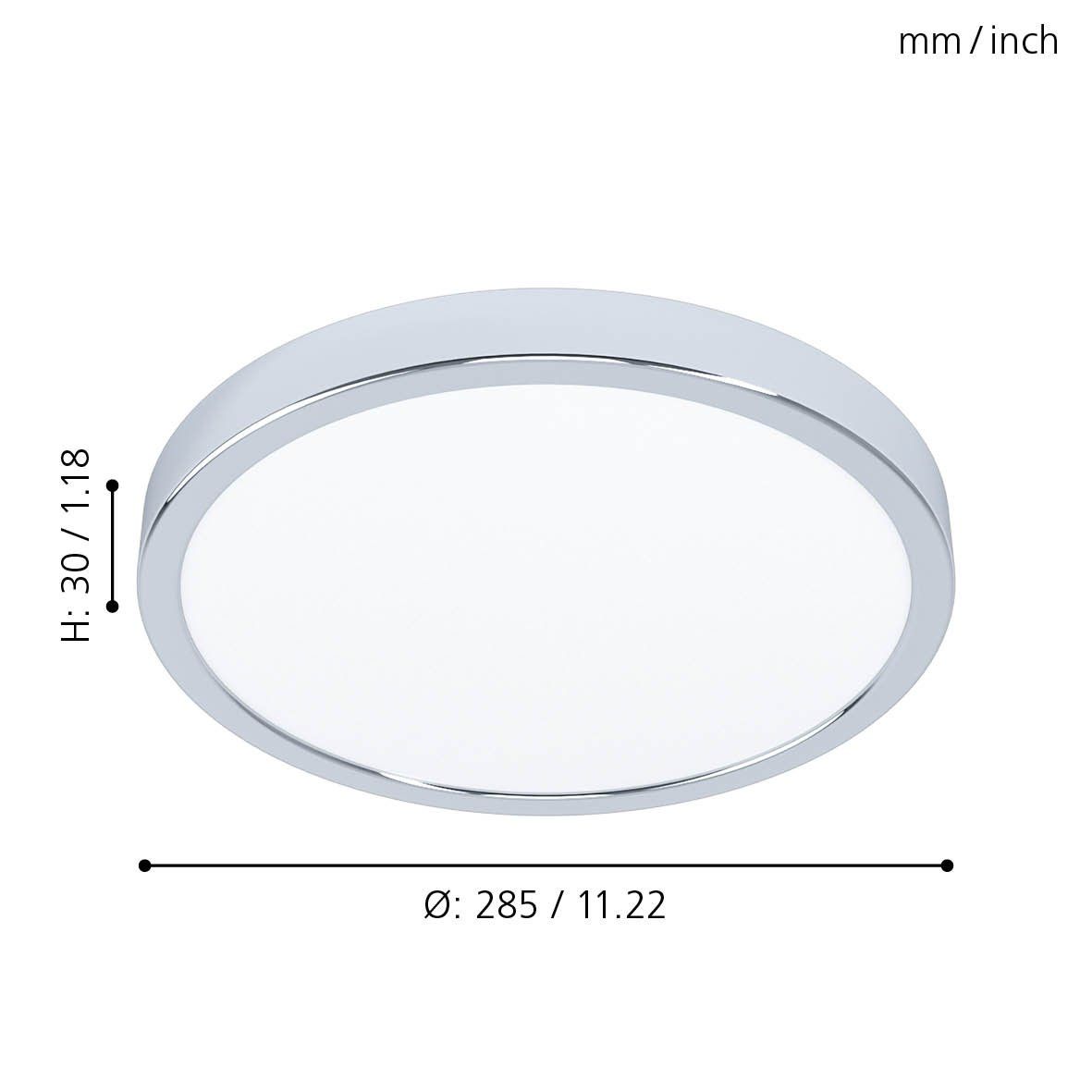 Slim Round Ceiling Light Fitting | LED 20.5W 2400lm | 3000K Warm White | IP44 | Chrome