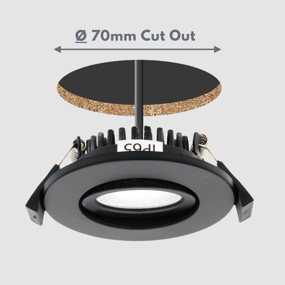 COMO | LED Slim Tilt Adjustable Fire Rated Downlight | Dimmable 5W 500lm | IP65 | 4000K Neutral White | Matt Black - LightHub Direct