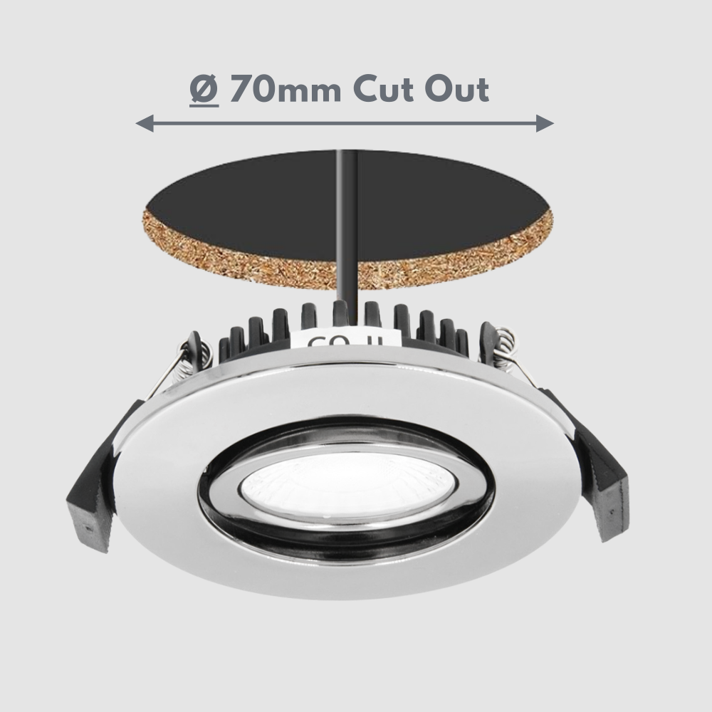 COMO | LED Slim Tilt Adjustable Fire Rated Downlight | Dimmable 5W 500lm | IP65 | 4000K Neutral White | Chrome