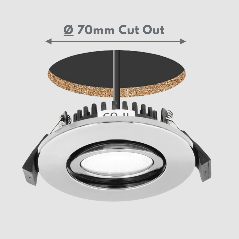 COMO | LED Slim Tilt Adjustable Fire Rated Downlight | Dimmable 5W 500lm | IP65 | 4000K Neutral White | Chrome - LightHub Direct