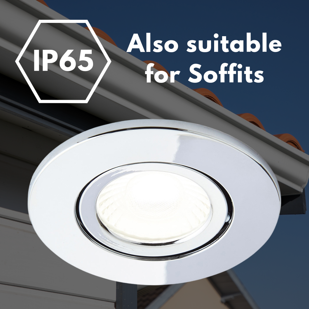 COMO | LED Slim Tilt Adjustable Fire Rated Downlight | Dimmable 5W 500lm | IP65 | 4000K Neutral White | Chrome