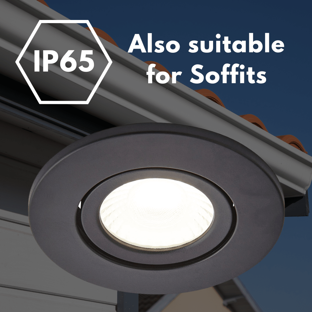 COMO | LED Slim Tilt Adjustable Fire Rated Downlight | Dimmable 5W 500lm | IP65 | 4000K Neutral White | Matt Black - LightHub Direct