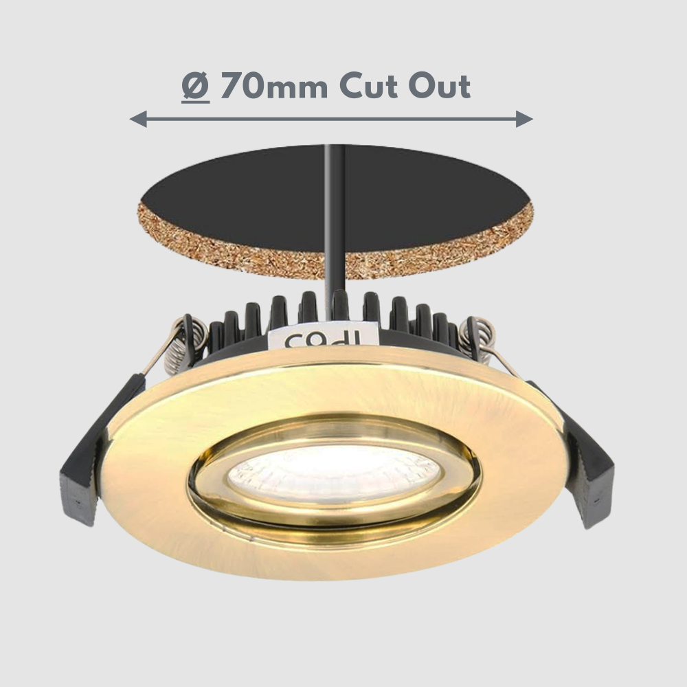 COMO | LED Slim Tilt Adjustable Fire Rated Downlight | Dimmable 5W 500lm | IP65 | 4000K Neutral White | Satin Brass