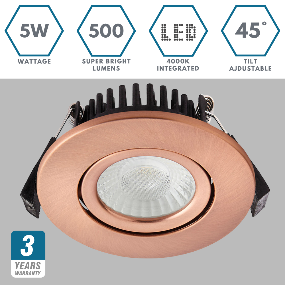 COMO | LED Slim Tilt Adjustable Fire Rated Downlight | Dimmable 5W 500lm | IP65 | 4000K Neutral White | Antique Copper