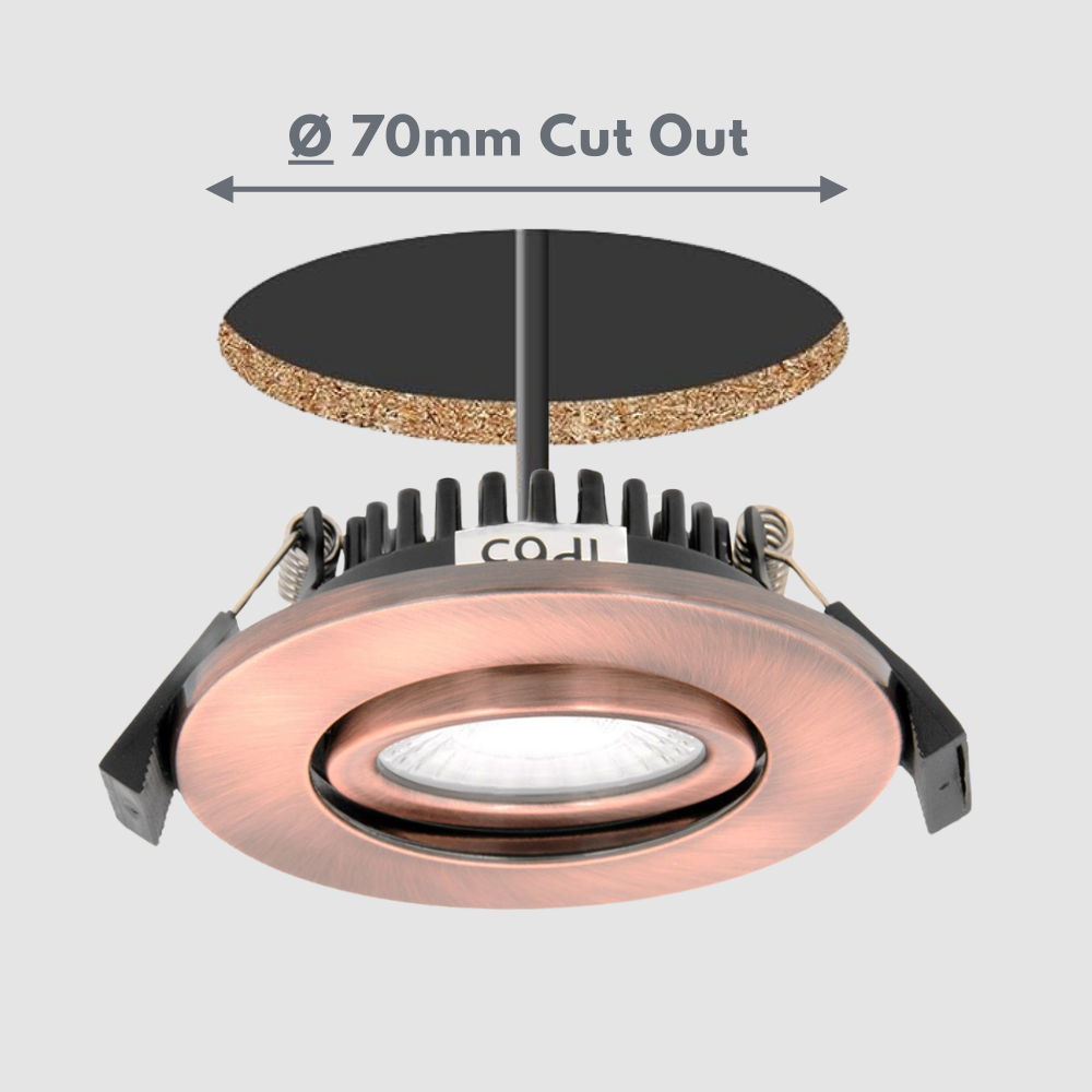 COMO | LED Slim Tilt Adjustable Fire Rated Downlight | Dimmable 5W 500lm | IP65 | 4000K Neutral White | Antique Copper