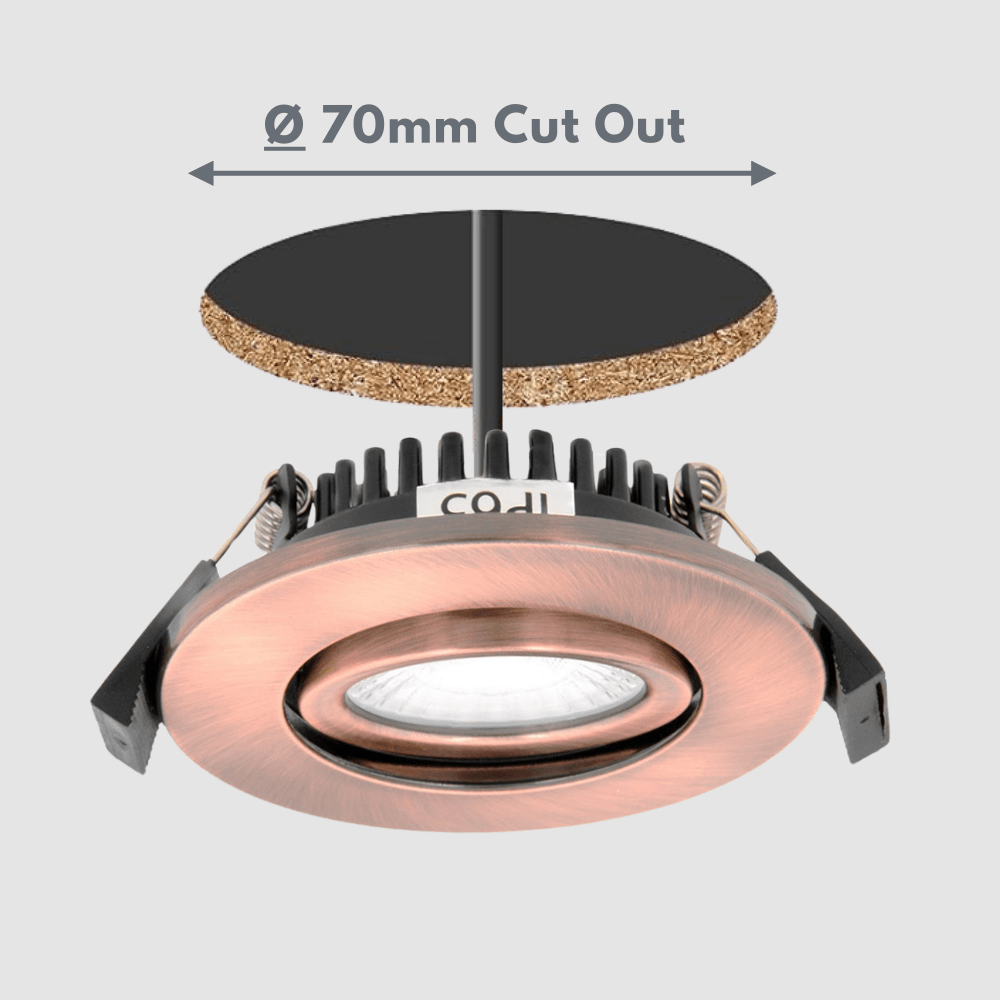 COMO | LED Slim Tilt Adjustable Fire Rated Downlight | Dimmable 5W 500lm | IP65 | 4000K Neutral White | Antique Copper - LightHub Direct