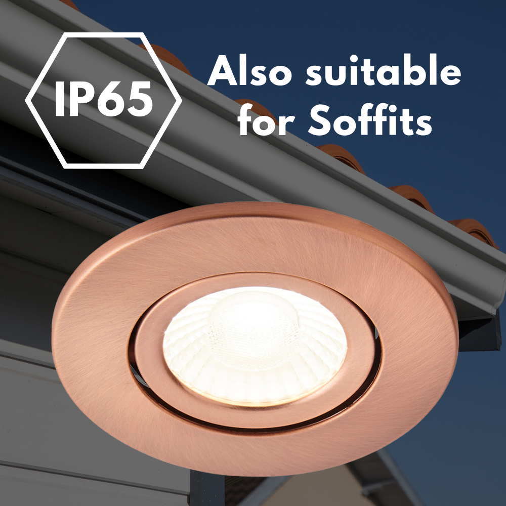 COMO | LED Slim Tilt Adjustable Fire Rated Downlight | Dimmable 5W 500lm | IP65 | 4000K Neutral White | Antique Copper