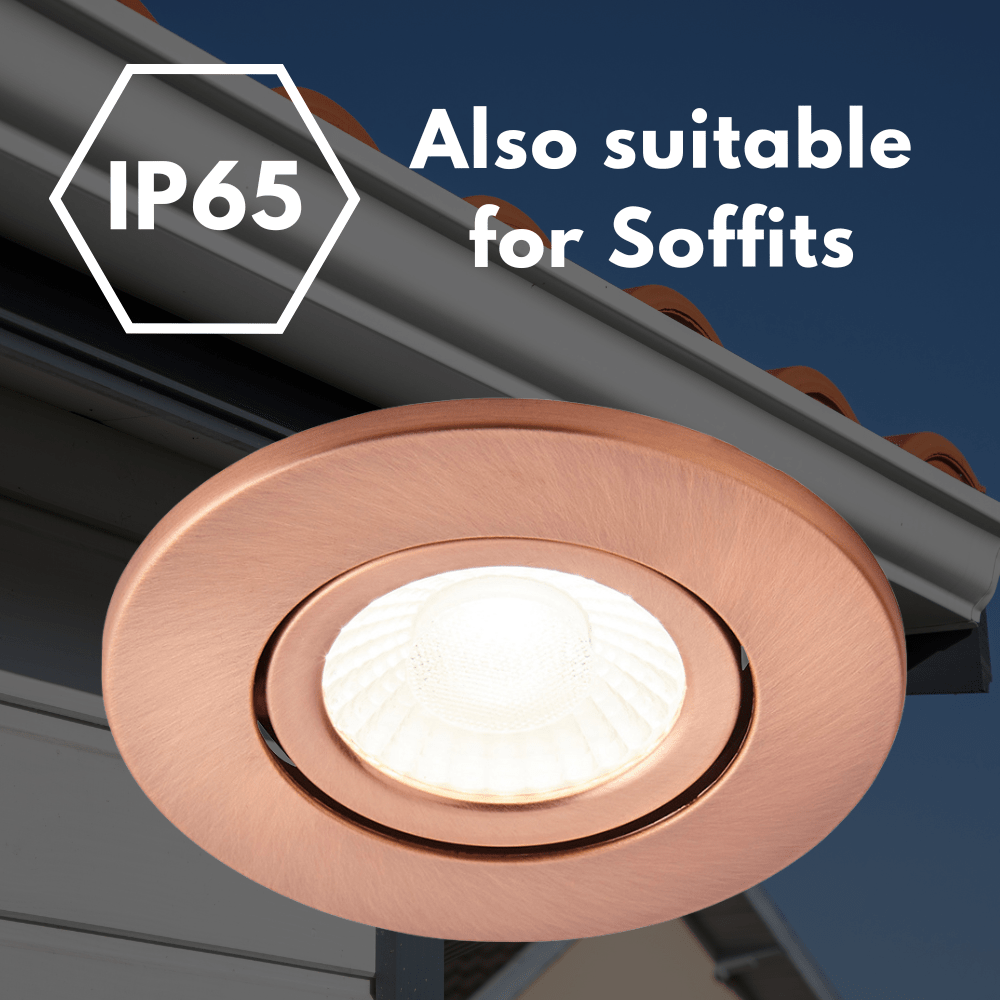 COMO | LED Slim Tilt Adjustable Fire Rated Downlight | Dimmable 5W 500lm | IP65 | 4000K Neutral White | Antique Copper - LightHub Direct