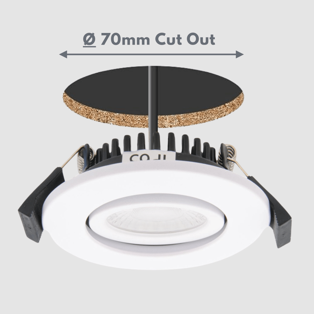 COMO | LED Slim Tilt Adjustable Fire Rated Downlight | Dimmable 5W 500lm | IP65 | 4000K Neutral White | Matt White - LightHub Direct