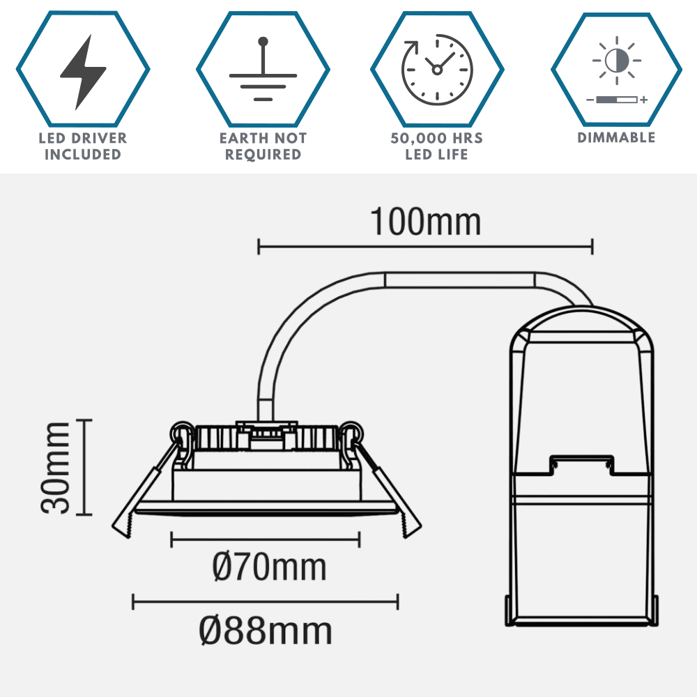 COMO | LED Slim Tilt Adjustable Fire Rated Downlight | Dimmable 5W 500lm | IP65 | 4000K Neutral White | Chrome - LightHub Direct
