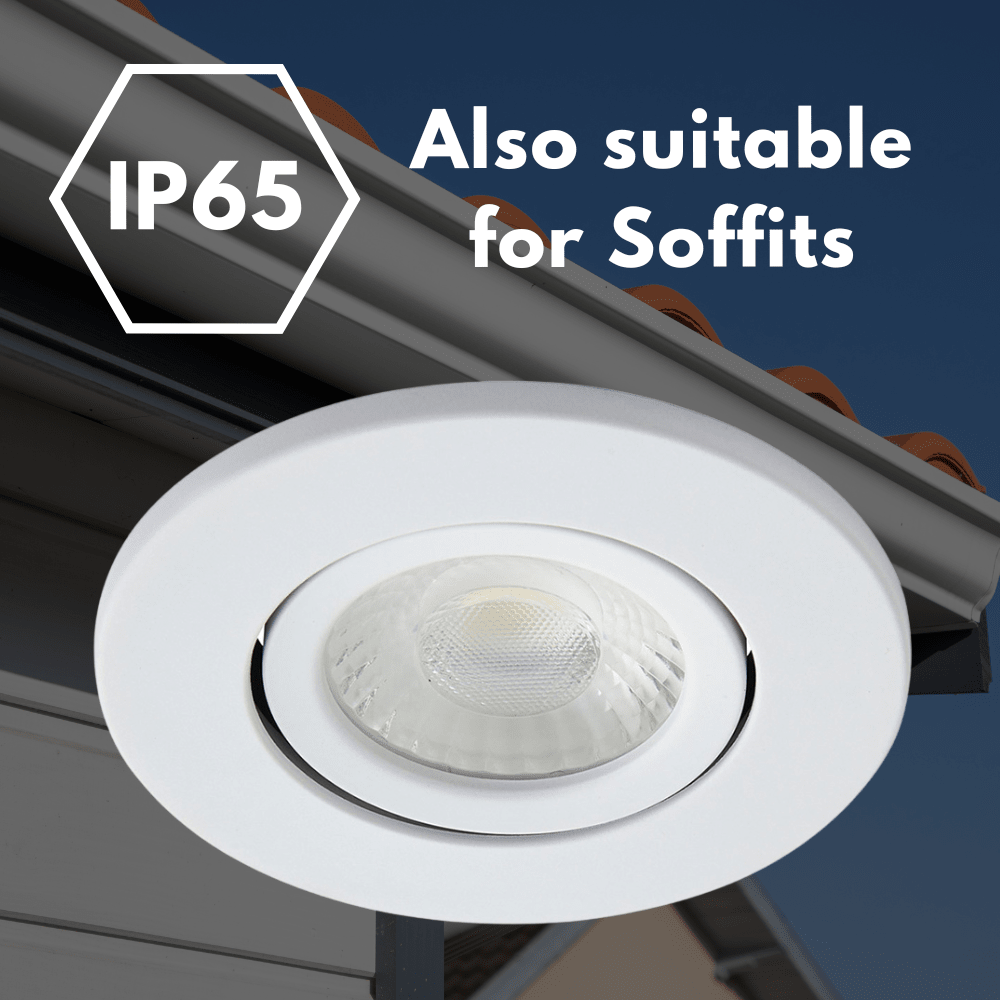COMO | LED Slim Tilt Adjustable Fire Rated Downlight | Dimmable 5W 500lm | IP65 | 4000K Neutral White | Matt White - LightHub Direct