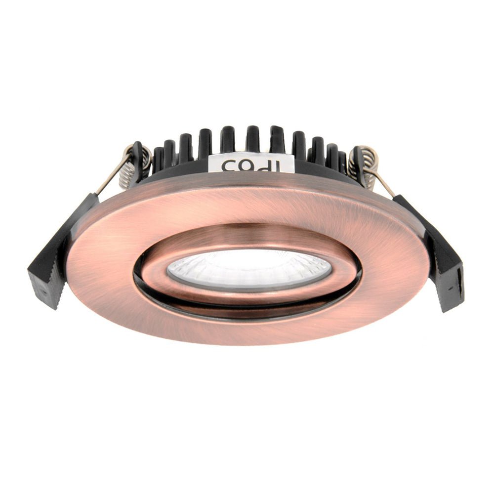 COMO | LED Slim Tilt Adjustable Fire Rated Downlight | Dimmable 5W 500lm | IP65 | 4000K Neutral White | Antique Copper - LightHub Direct