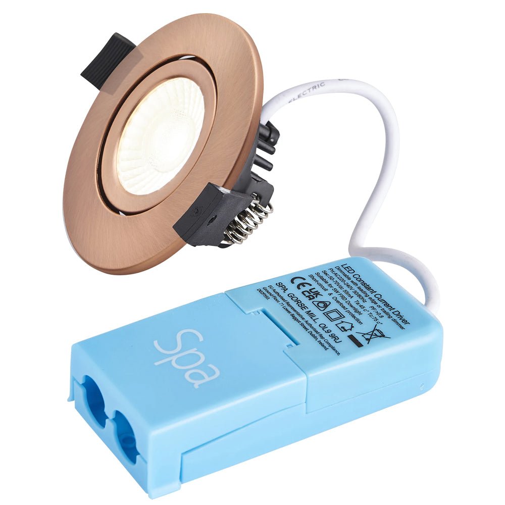 COMO | LED Slim Tilt Adjustable Fire Rated Downlight | Dimmable 5W 500lm | IP65 | 4000K Neutral White | Antique Copper - LightHub Direct