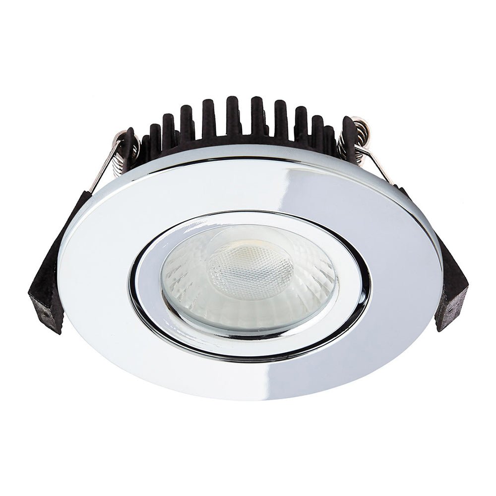 COMO | LED Slim Tilt Adjustable Fire Rated Downlight | Dimmable 5W 500lm | IP65 | 4000K Neutral White | Chrome - LightHub Direct