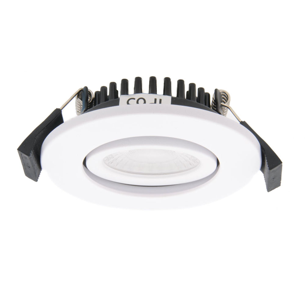 COMO | LED Slim Tilt Adjustable Fire Rated Downlight | Dimmable 5W 500lm | IP65 | 4000K Neutral White | Matt White
