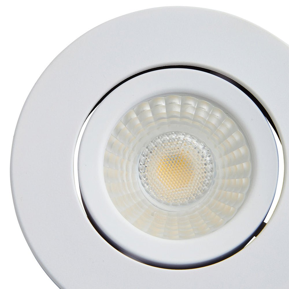 COMO | LED Slim Tilt Adjustable Fire Rated Downlight | Dimmable 5W 500lm | IP65 | 4000K Neutral White | Matt White - LightHub Direct