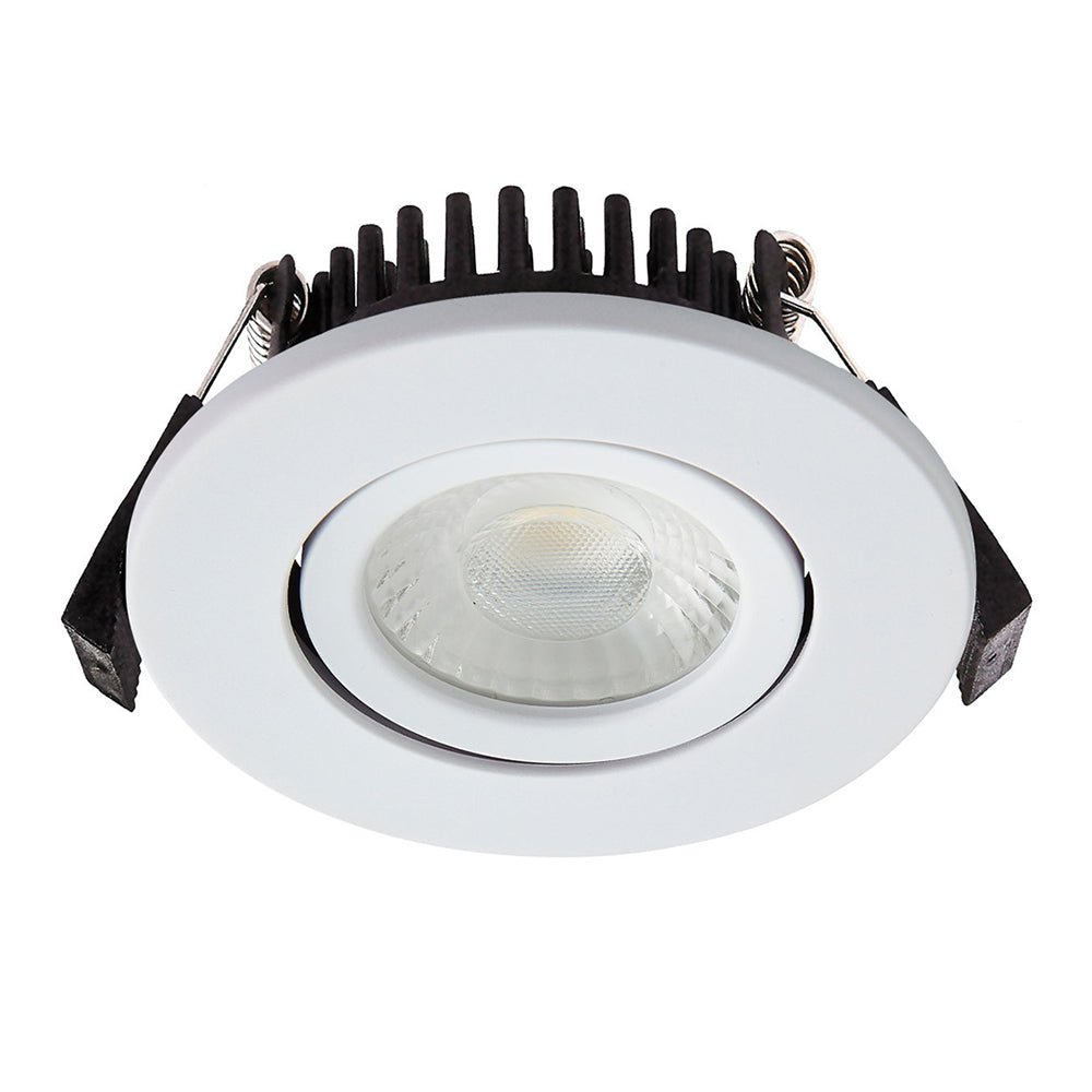COMO | LED Slim Tilt Adjustable Fire Rated Downlight | Dimmable 5W 500lm | IP65 | 4000K Neutral White | Matt White - LightHub Direct