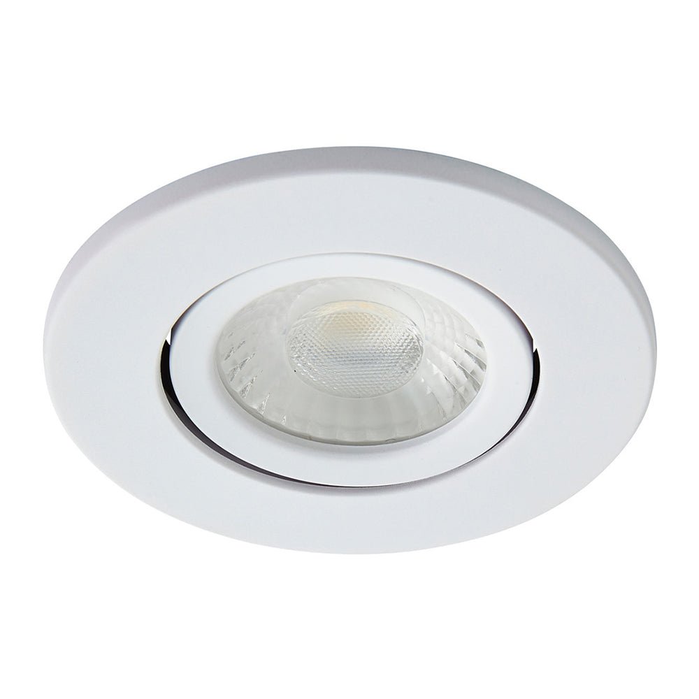 COMO | LED Slim Tilt Adjustable Fire Rated Downlight | Dimmable 5W 500lm | IP65 | 4000K Neutral White | Matt White - LightHub Direct