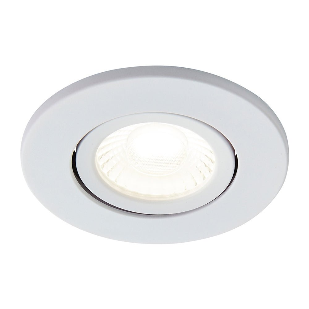 COMO | LED Slim Tilt Adjustable Fire Rated Downlight | Dimmable 5W 500lm | IP65 | 4000K Neutral White | Matt White - LightHub Direct