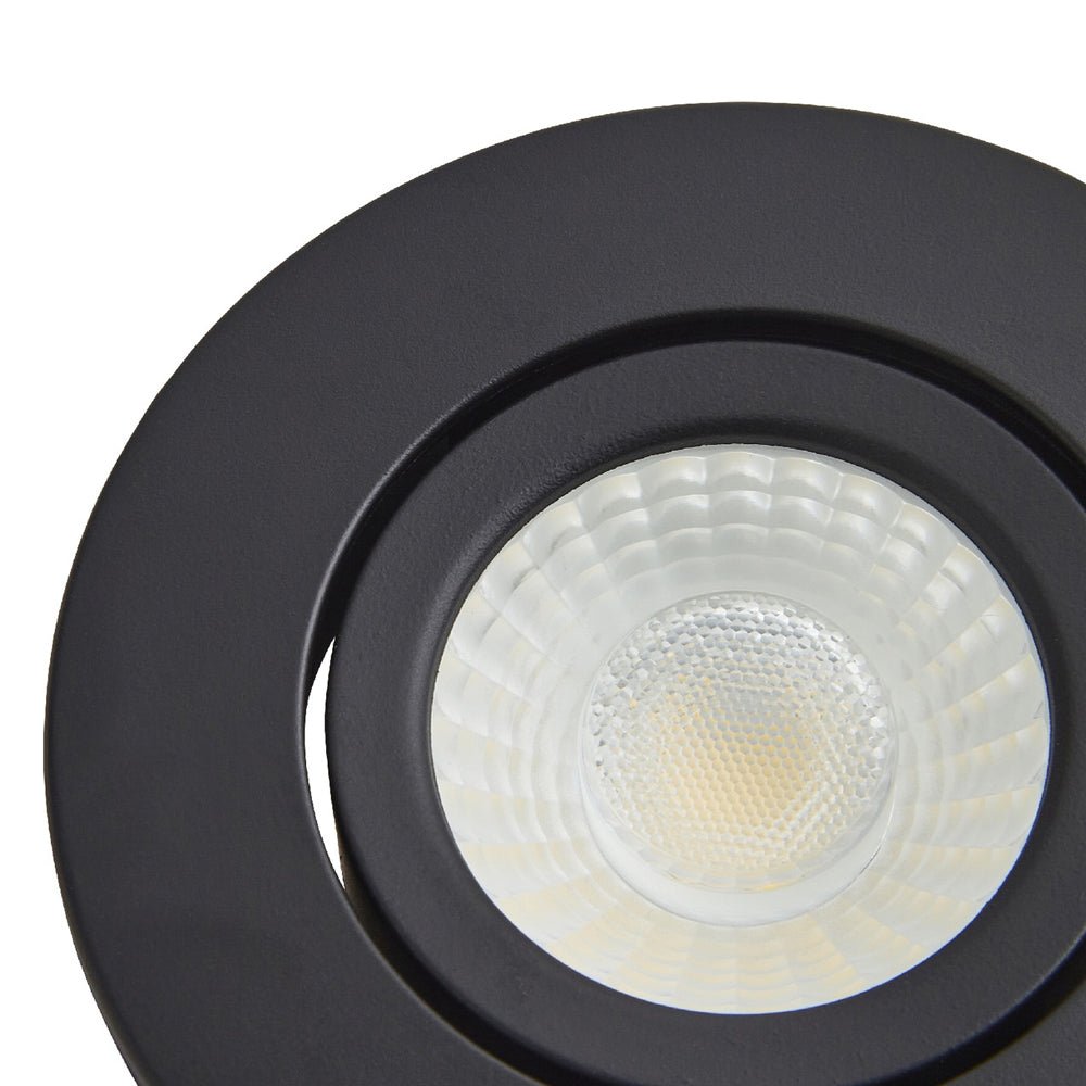 COMO | LED Slim Tilt Adjustable Fire Rated Downlight | Dimmable 5W 500lm | IP65 | 4000K Neutral White | Matt Black - LightHub Direct