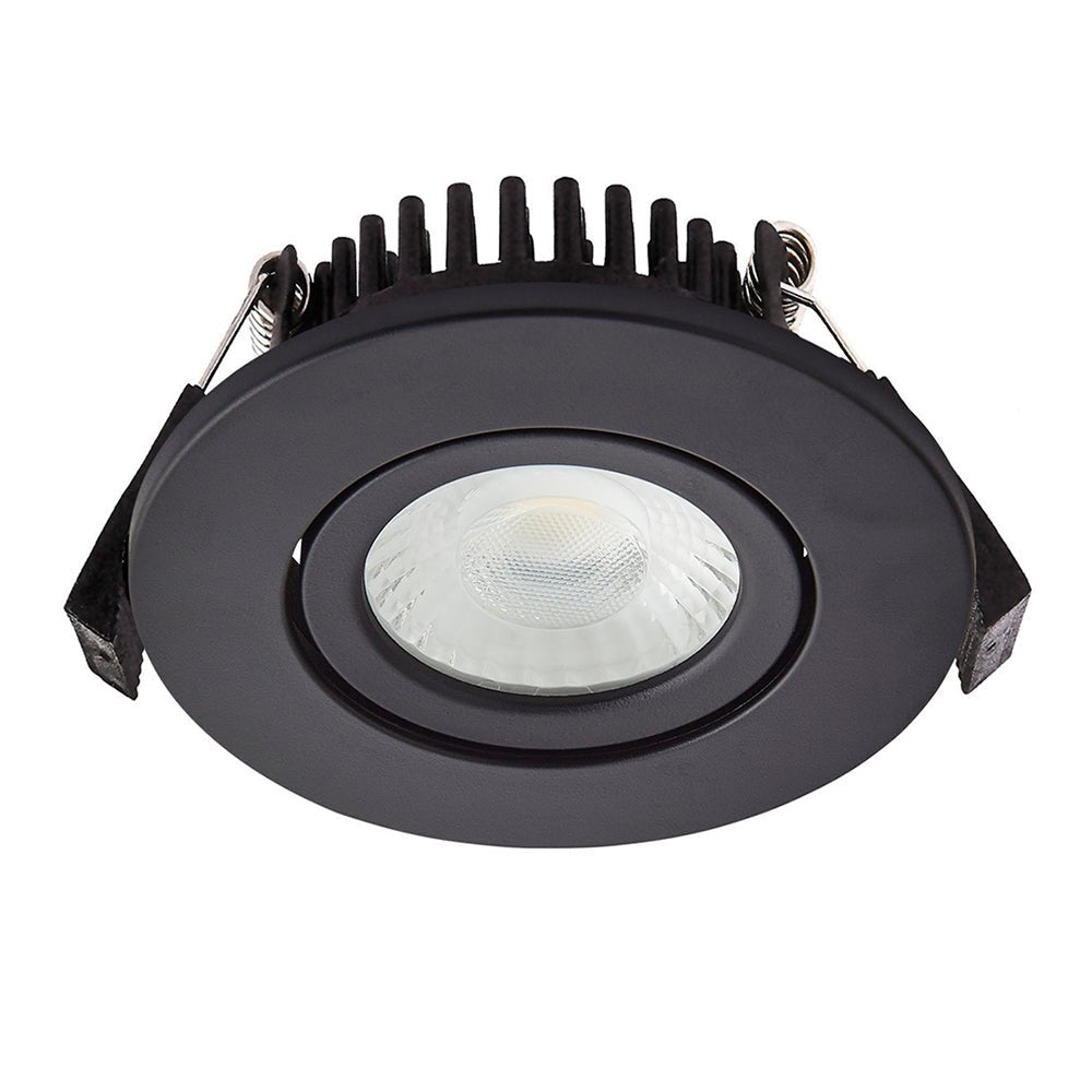 COMO | LED Slim Tilt Adjustable Fire Rated Downlight | Dimmable 5W 500lm | IP65 | 4000K Neutral White | Matt Black - LightHub Direct