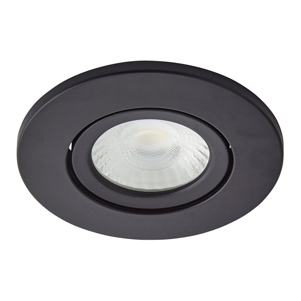 COMO | LED Slim Tilt Adjustable Fire Rated Downlight | Dimmable 5W 500lm | IP65 | 4000K Neutral White | Matt Black - LightHub Direct