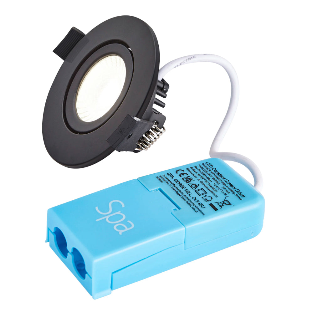 COMO | LED Slim Tilt Adjustable Fire Rated Downlight | Dimmable 5W 500lm | IP65 | 4000K Neutral White | Matt Black