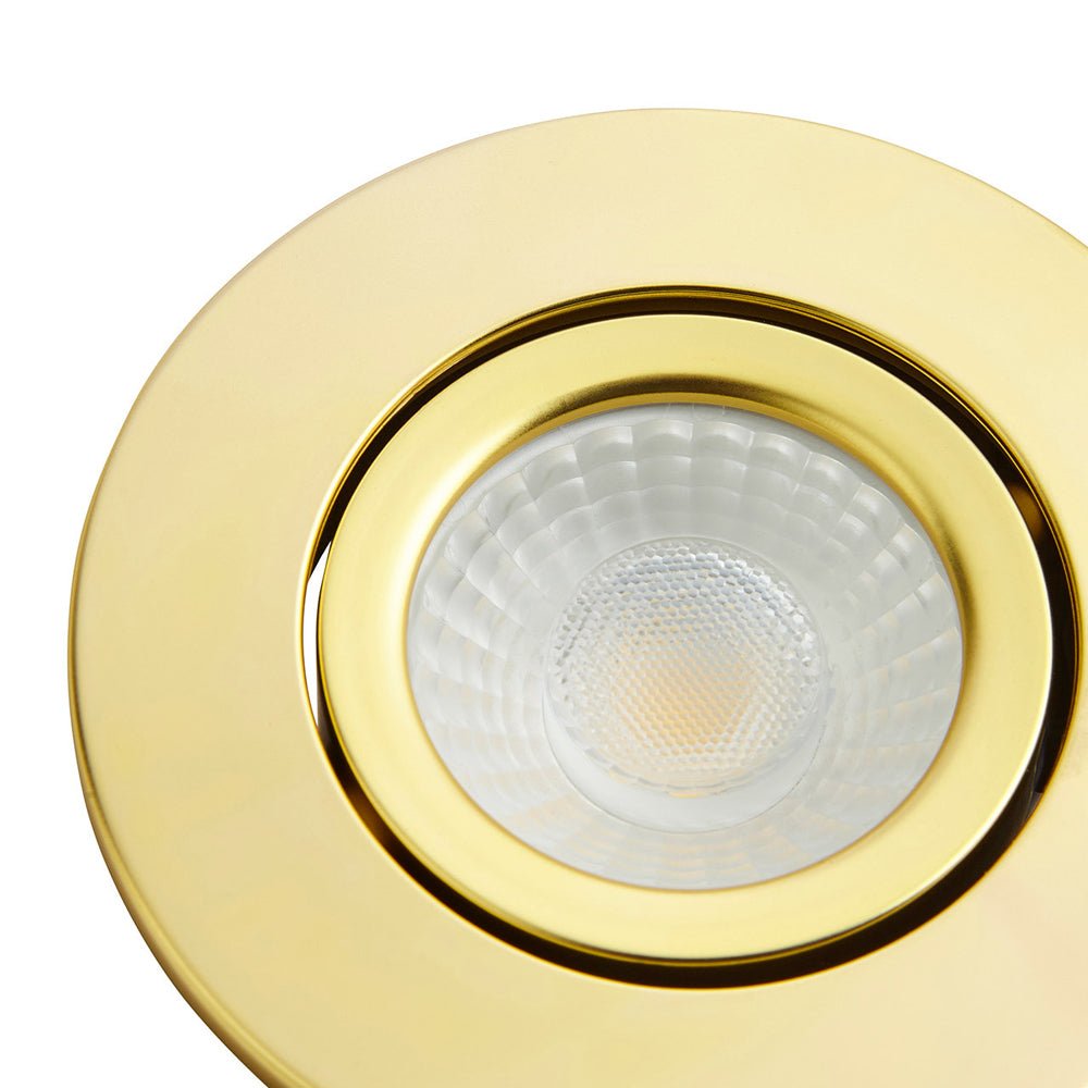 COMO | LED Slim Tilt Adjustable Fire Rated Downlight | Dimmable 5W 500lm | IP65 | 4000K Neutral White | Satin Brass - LightHub Direct