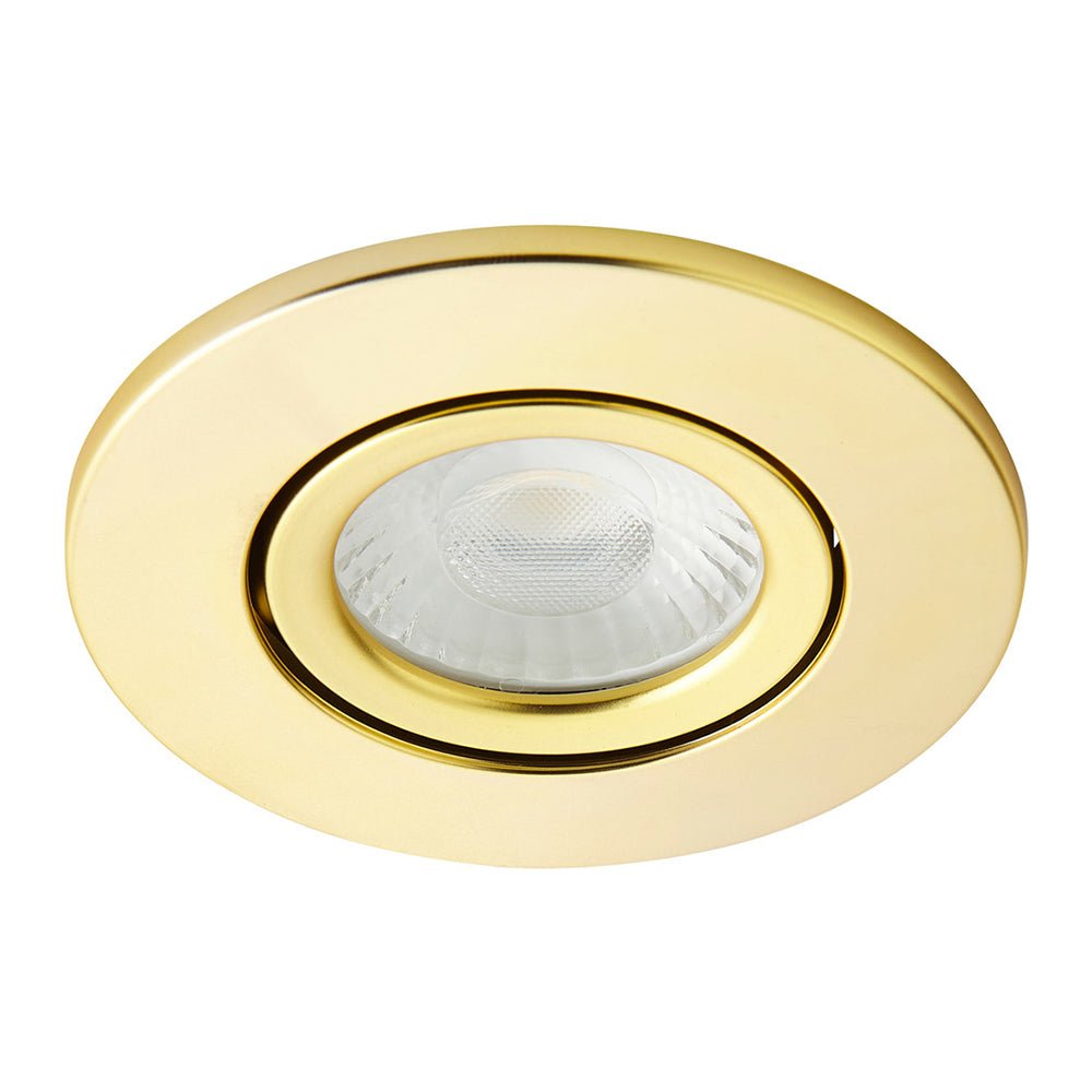 COMO | LED Slim Tilt Adjustable Fire Rated Downlight | Dimmable 5W 500lm | IP65 | 4000K Neutral White | Satin Brass - LightHub Direct