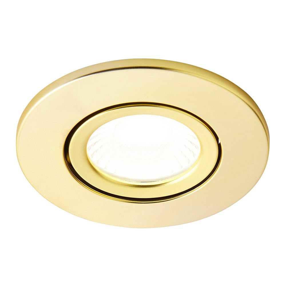 COMO | LED Slim Tilt Adjustable Fire Rated Downlight | Dimmable 5W 500lm | IP65 | 4000K Neutral White | Satin Brass - LightHub Direct