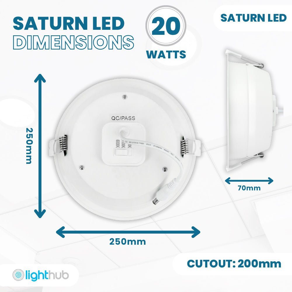 SATURN LED Recessed Round Dimmable Commercial Downlight Fitting | 20W 2130lm | CCT Tri - Colour | IP40 | 3hr Emergency Function - LightHub Direct