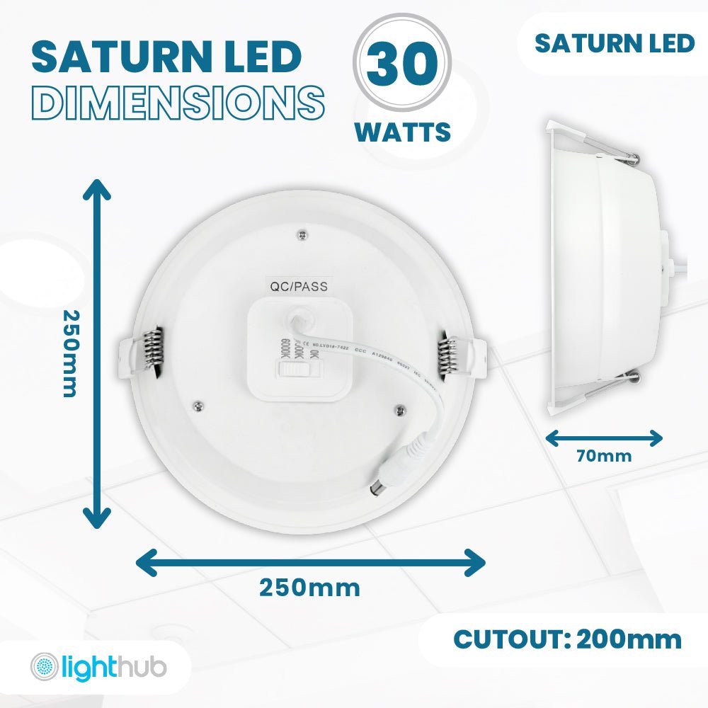 SATURN LED Recessed Round Dimmable Commercial Downlight Fitting | 30W 3200lm | CCT Tri - Colour | IP40 | 3hr Emergency Function - LightHub Direct