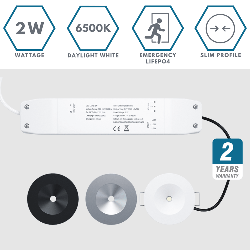 AXIO Mini Non Maintained LED Downlight Pin Spot Light | LED 2W 150lm | 6500K Daylight | IP20 | 3hr Emergency - LightHub Direct