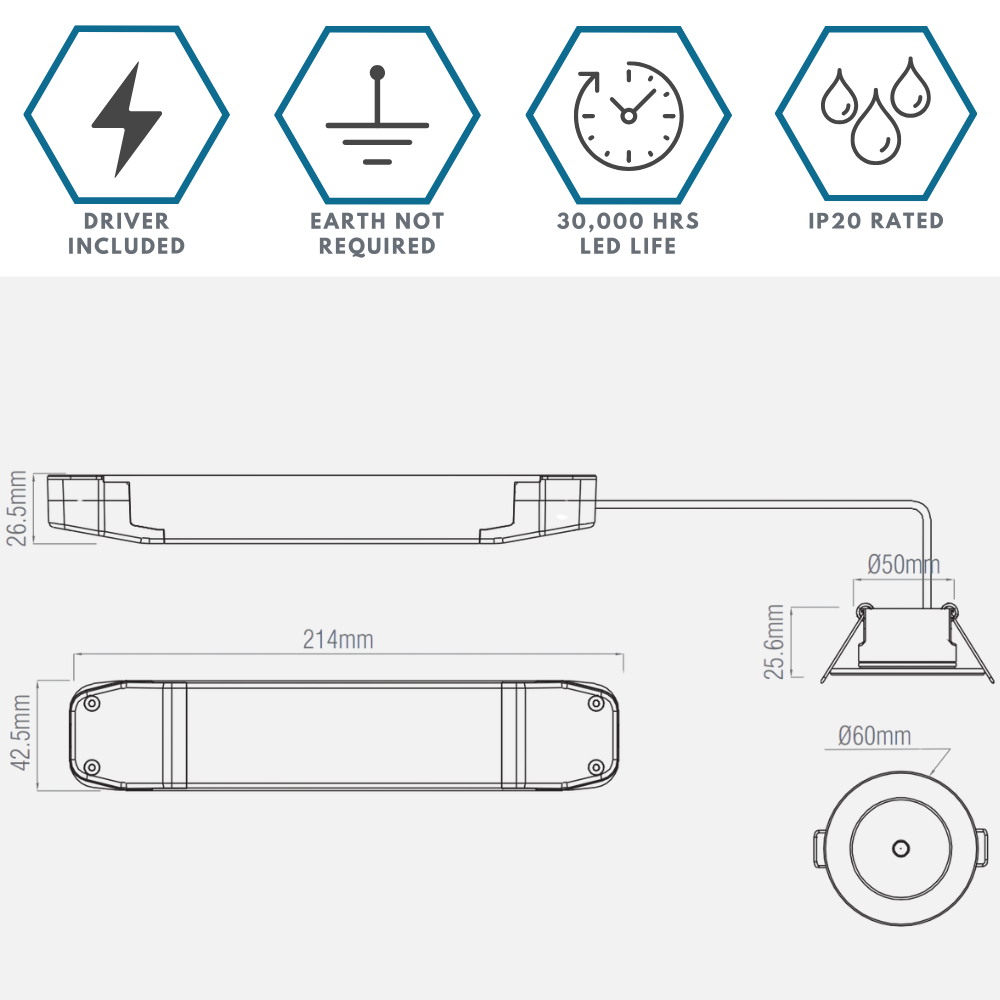 AXIO Mini Non Maintained LED Downlight Pin Spot Light | LED 2W 150lm | 6500K Daylight | IP20 | 3hr Emergency