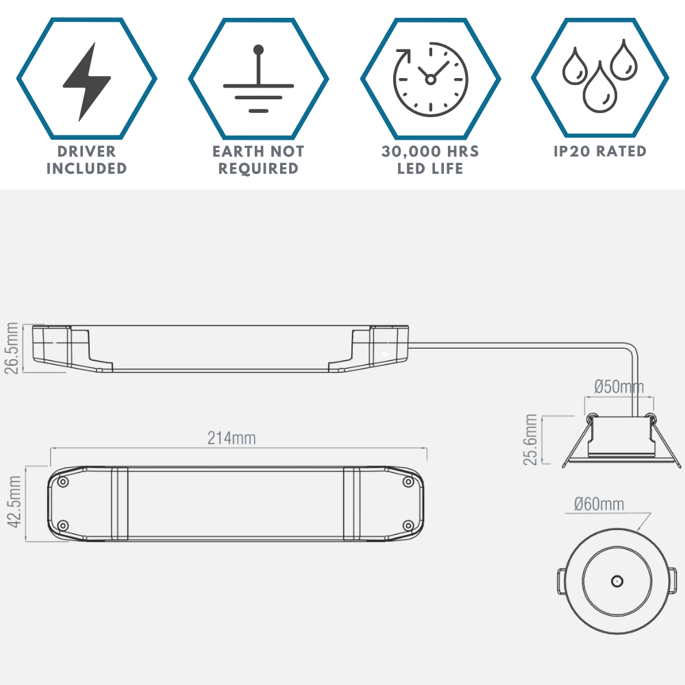 AXIO Mini Non Maintained LED Downlight Pin Spot Light | LED 2W 150lm | 6500K Daylight | IP20 | 3hr Emergency | Black - LightHub Direct